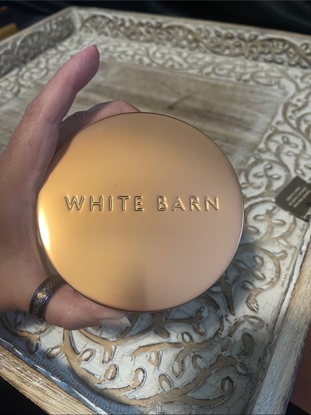 White Barn Marshmallow Fireside Candle in Taupe with Copper Lid - Picture 4 of 4